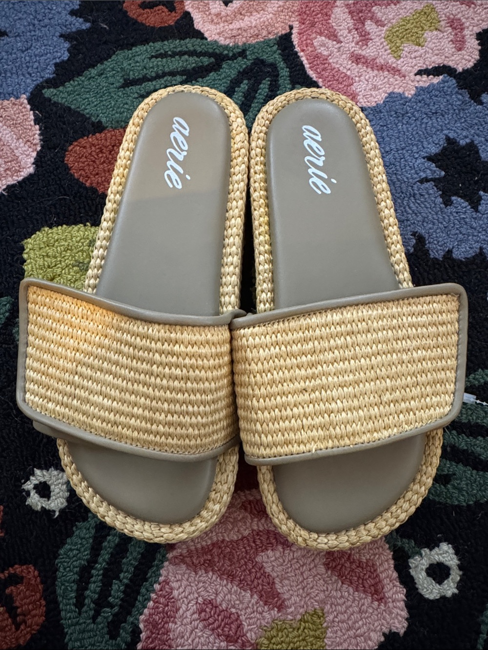aerie Woven Tan Slide Sandals